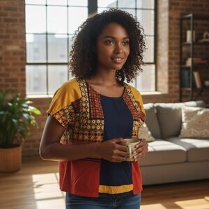 Farm Rio Women's S Patchwork Short Sleeve Blouse Boho‎ Southwestern